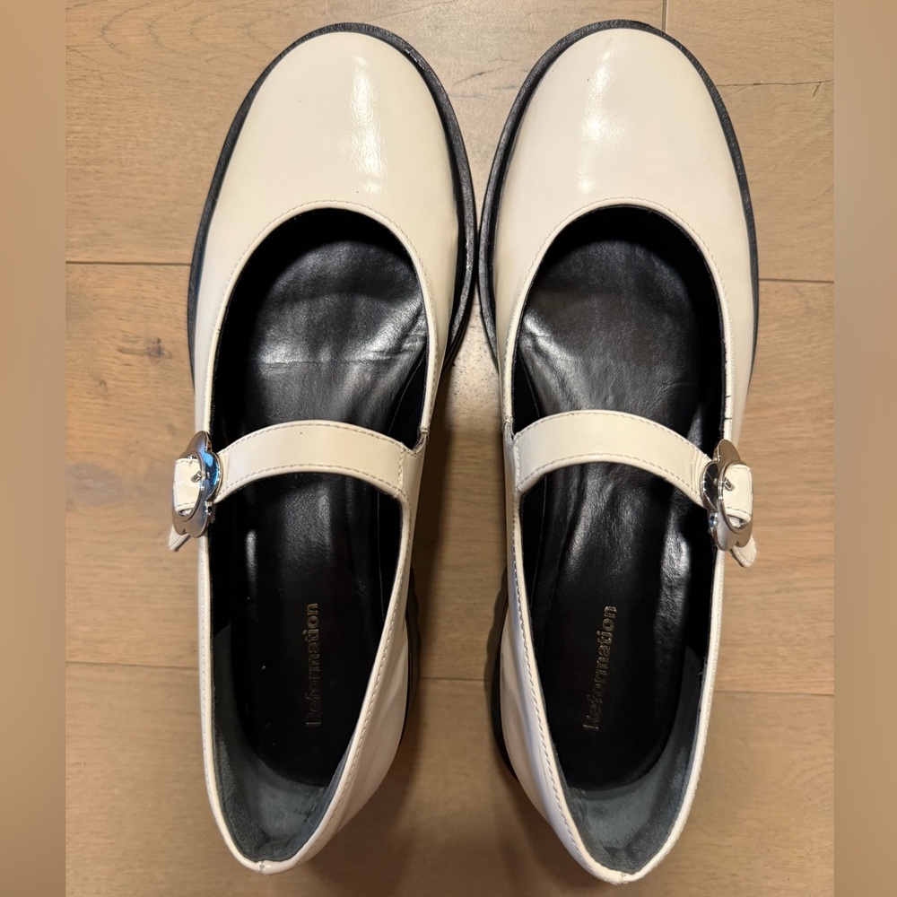 Reformation Cream Mary Jane Flats